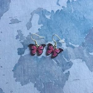 Enamel pink butterfly earrings - handmade